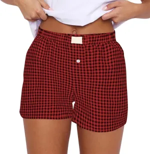 Womens Shorts Boxers 2025 Summer Gingham Pajama Lounge Sleep Y2K Plaid Pj Shorts Beach Bottoms