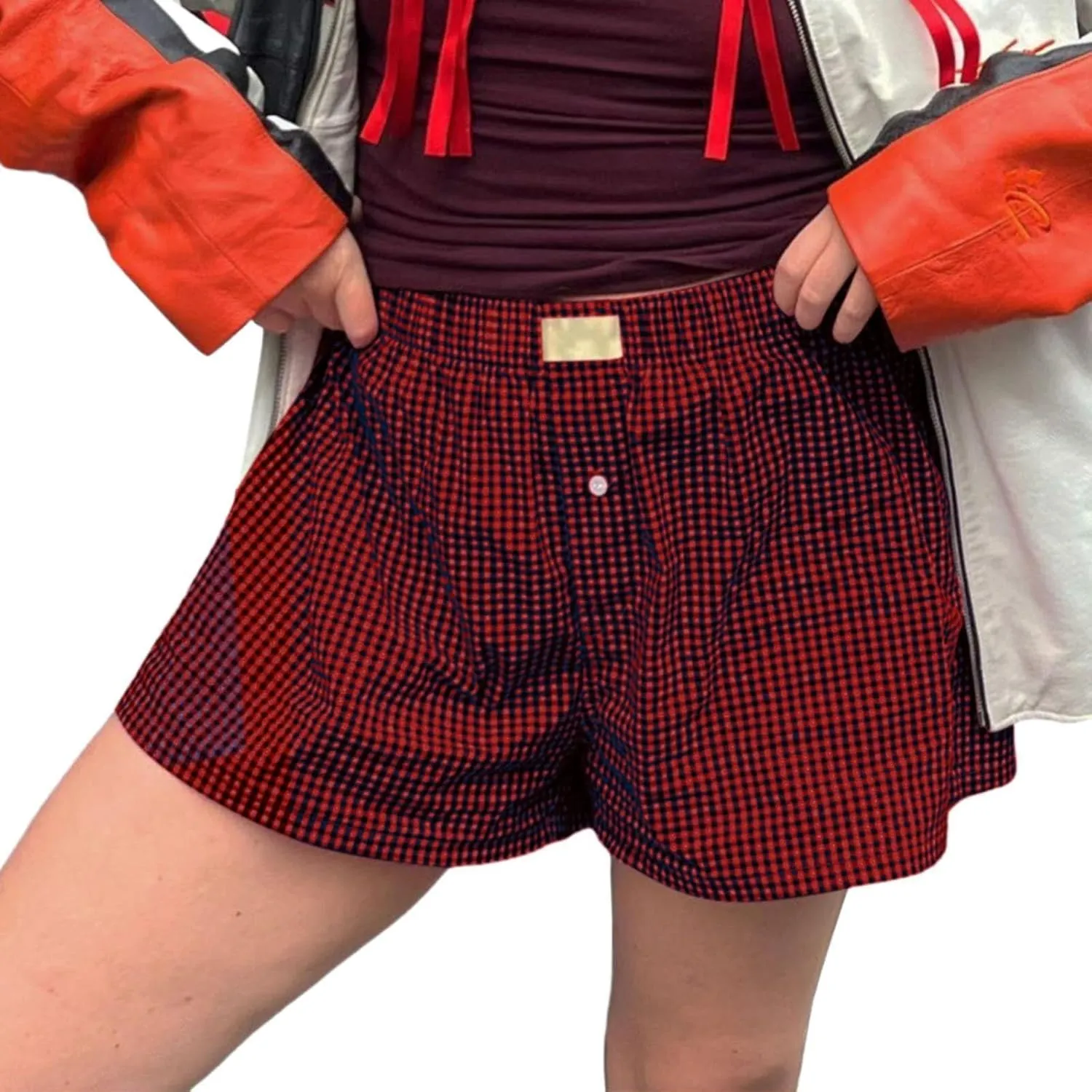 Womens Shorts Boxers 2025 Summer Gingham Pajama Lounge Sleep Y2K Plaid Pj Shorts Beach Bottoms
