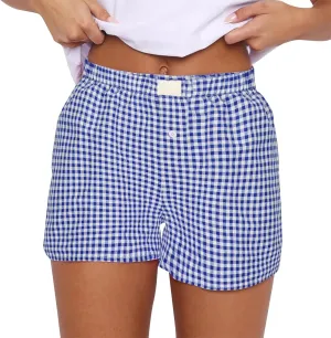 Womens Shorts Boxers 2025 Summer Gingham Pajama Lounge Sleep Y2K Plaid Pj Shorts Beach Bottoms