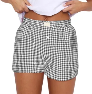 Womens Shorts Boxers 2025 Summer Gingham Pajama Lounge Sleep Y2K Plaid Pj Shorts Beach Bottoms