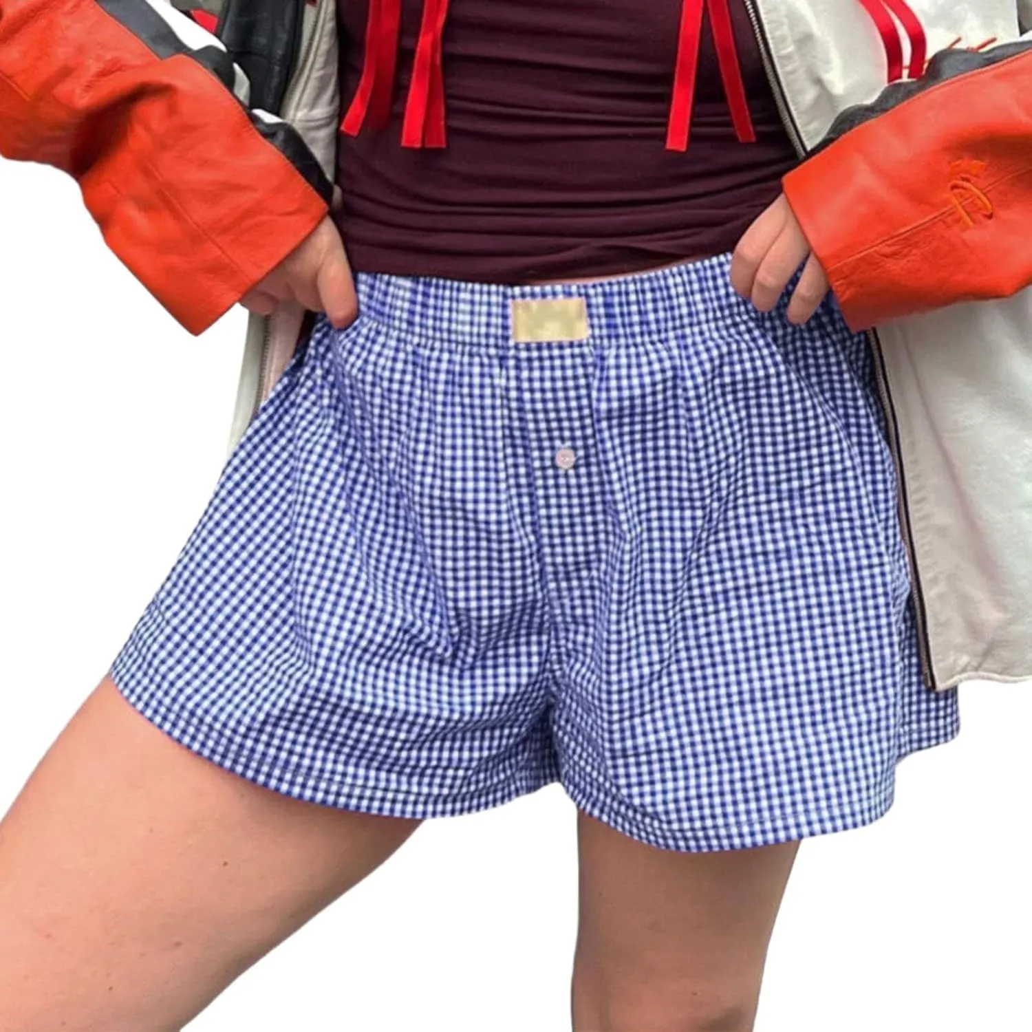 Womens Shorts Boxers 2025 Summer Gingham Pajama Lounge Sleep Y2K Plaid Pj Shorts Beach Bottoms