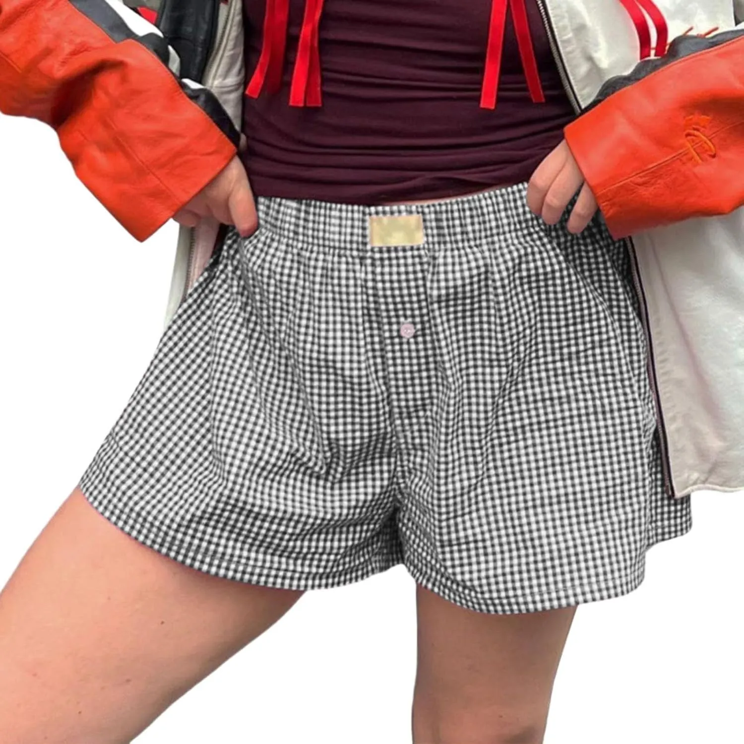 Womens Shorts Boxers 2025 Summer Gingham Pajama Lounge Sleep Y2K Plaid Pj Shorts Beach Bottoms
