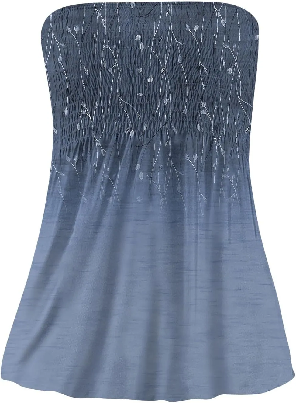 Womens Strapless Bandeau Tank Tops Tube Tops Floral Tanks Smocked Ruffled Backless Casual Bandeau Sleeveless Shirts