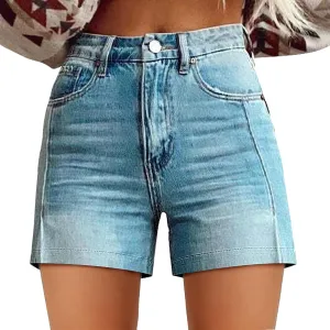 Women's Summer Denim Shorts Mid Waisted Stretchy Casual ArtRetro Printed Floral Workout Outfits Jean with Pockets