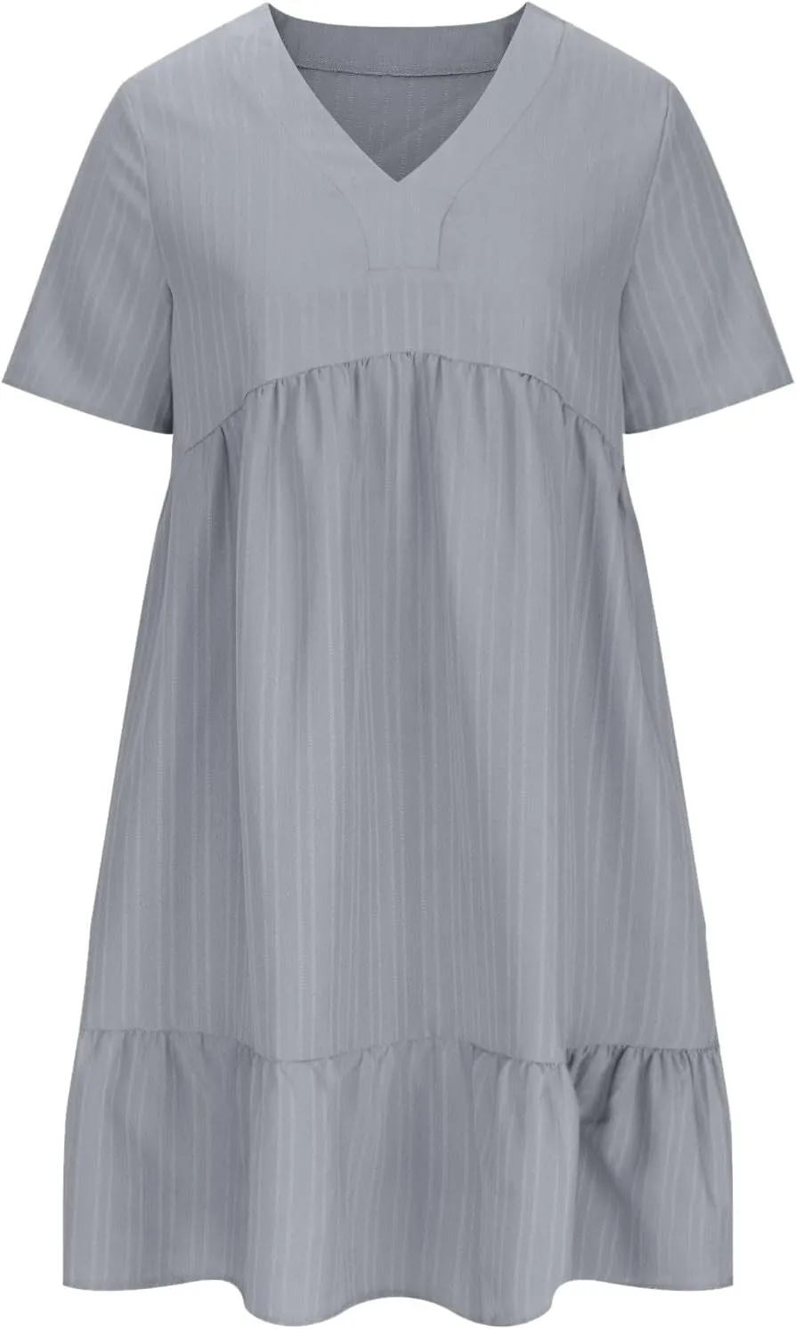 Womens Summer Dress Short Sleeve V Neck Midi Dresses Fashion Casual Fit Flowy Tiered Boho Beach Vacation Sundress