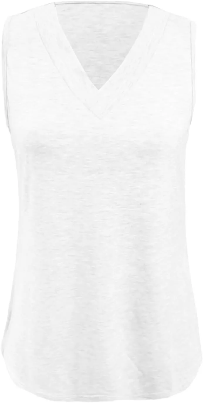Women's Summer Tank Top Trendy 2025 Vacation Sleeveless V Neck Loose Fit Tee Shirts Beach Fashion Outfits