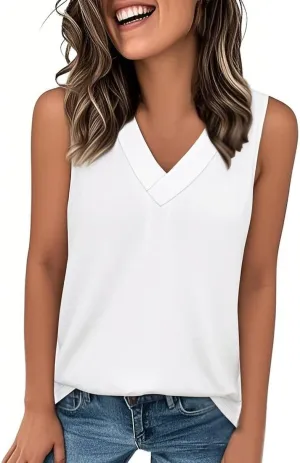 Women's Summer Tank Top Trendy 2025 Vacation Sleeveless V Neck Loose Fit Tee Shirts Beach Fashion Outfits