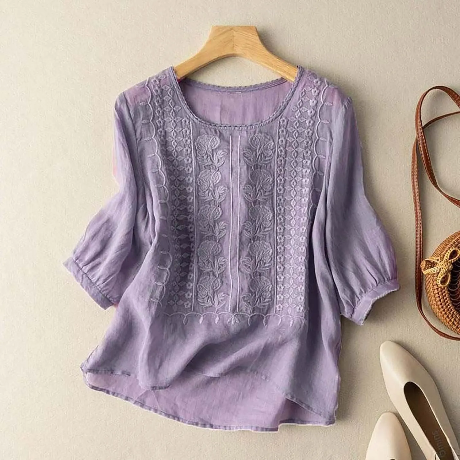 Womens Summer Tops Workout Tops for Women Plus Size Oversized Crew Neck Linen Tops Short Sleeve Cotton Blend Tee Shirts