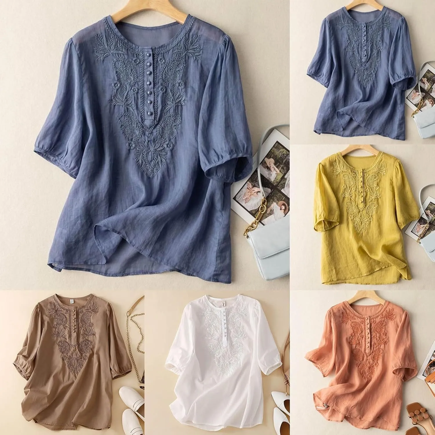 Womens Summer Tops Workout Tops for Women Plus Size Oversized Crew Neck Linen Tops Short Sleeve Cotton Blend Tee Shirts