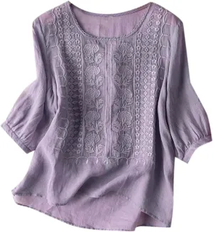 Womens Summer Tops Workout Tops for Women Plus Size Oversized Crew Neck Linen Tops Short Sleeve Cotton Blend Tee Shirts