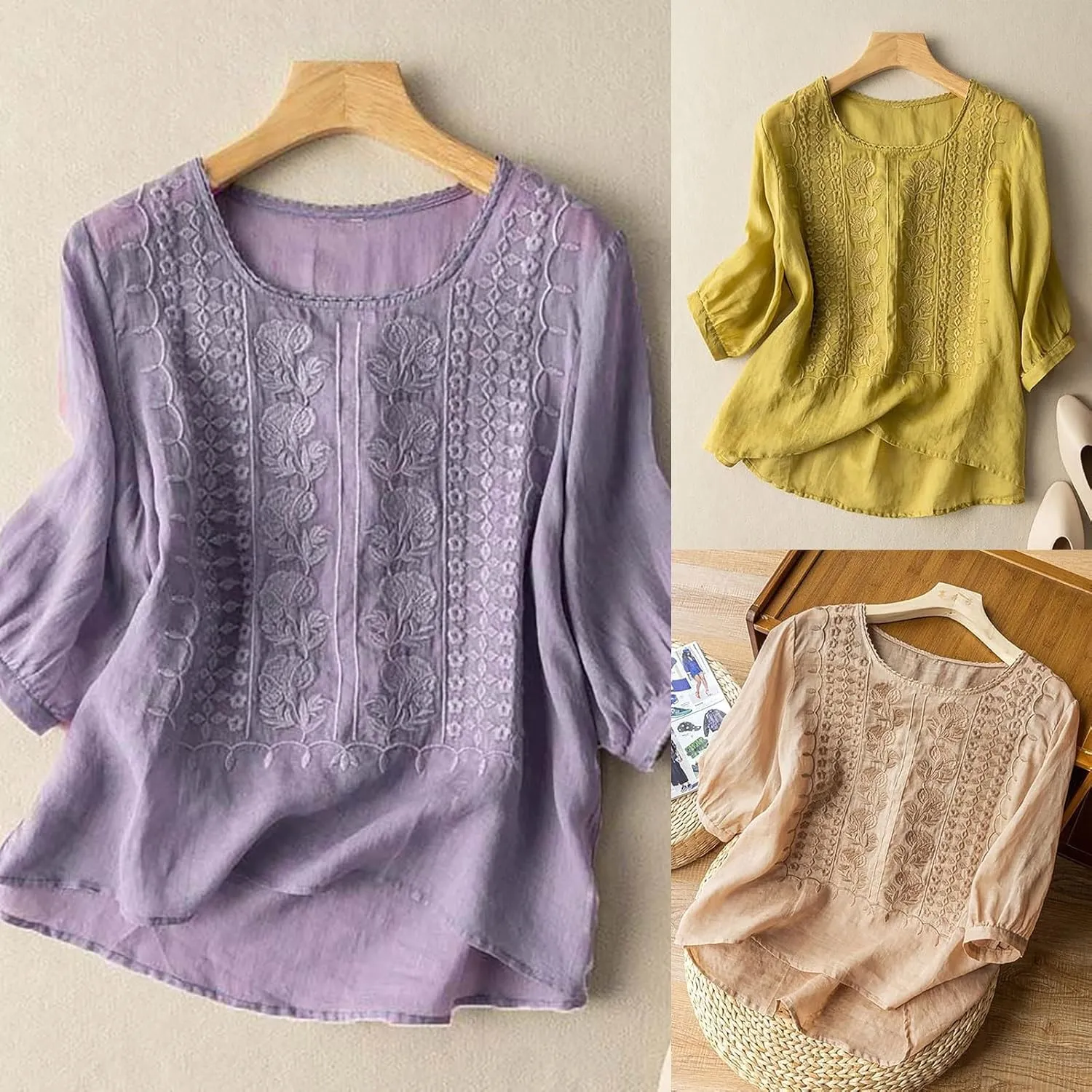 Womens Summer Tops Workout Tops for Women Plus Size Oversized Crew Neck Linen Tops Short Sleeve Cotton Blend Tee Shirts