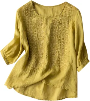 Womens Summer Tops Workout Tops for Women Plus Size Oversized Crew Neck Linen Tops Short Sleeve Cotton Blend Tee Shirts