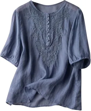 Womens Summer Tops Workout Tops for Women Plus Size Oversized Crew Neck Linen Tops Short Sleeve Cotton Blend Tee Shirts