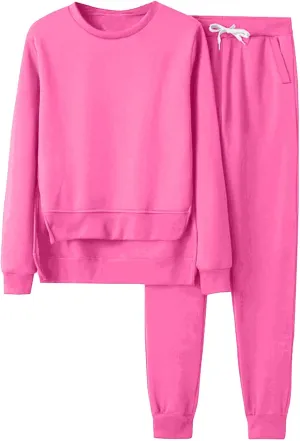 Womens Sweatsuits 2 Piece Set Fleece Lined Lounge Sets High Low Side Split Sweatshirt Joggers with Pockets
