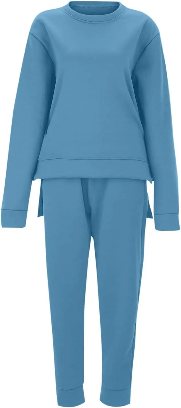 Womens Sweatsuits 2 Piece Set Fleece Lined Lounge Sets High Low Side Split Sweatshirt Joggers with Pockets