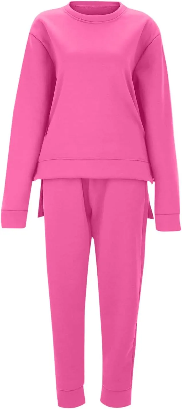 Womens Sweatsuits 2 Piece Set Fleece Lined Lounge Sets High Low Side Split Sweatshirt Joggers with Pockets