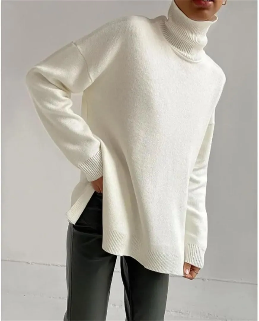 Women's Thick Knit Sweaters Oversize Turtleneck Warm Pullovers Long Sleeve Knitted Tops