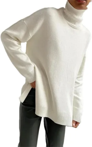 Women's Thick Knit Sweaters Oversize Turtleneck Warm Pullovers Long Sleeve Knitted Tops