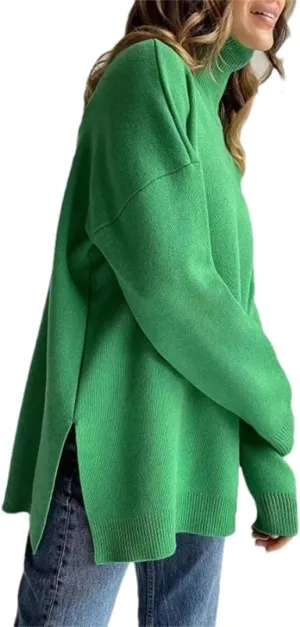 Women's Thick Knit Sweaters Oversize Turtleneck Warm Pullovers Long Sleeve Knitted Tops