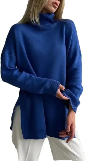 Women's Thick Knit Sweaters Oversize Turtleneck Warm Pullovers Long Sleeve Knitted Tops