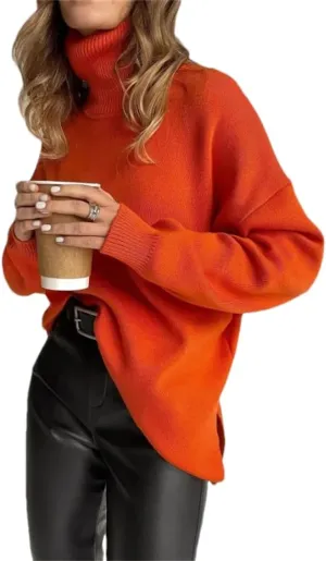 Women's Thick Knit Sweaters Oversize Turtleneck Warm Pullovers Long Sleeve Knitted Tops