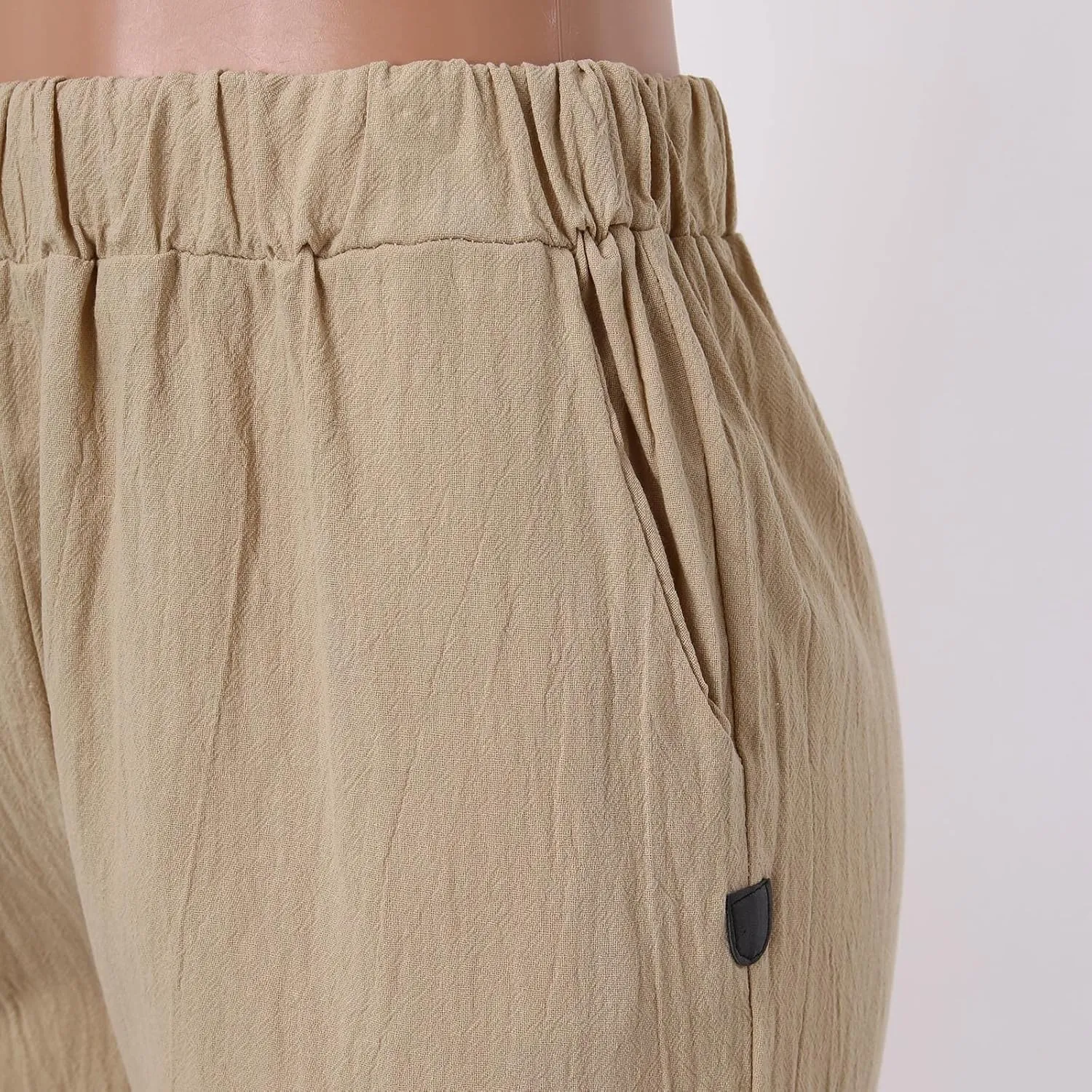 Womens Wide Leg Linen Pants Summer Dressy Elastic High Waist Palazzo Pant Yoga Loose Flowy Trouser with Pocket