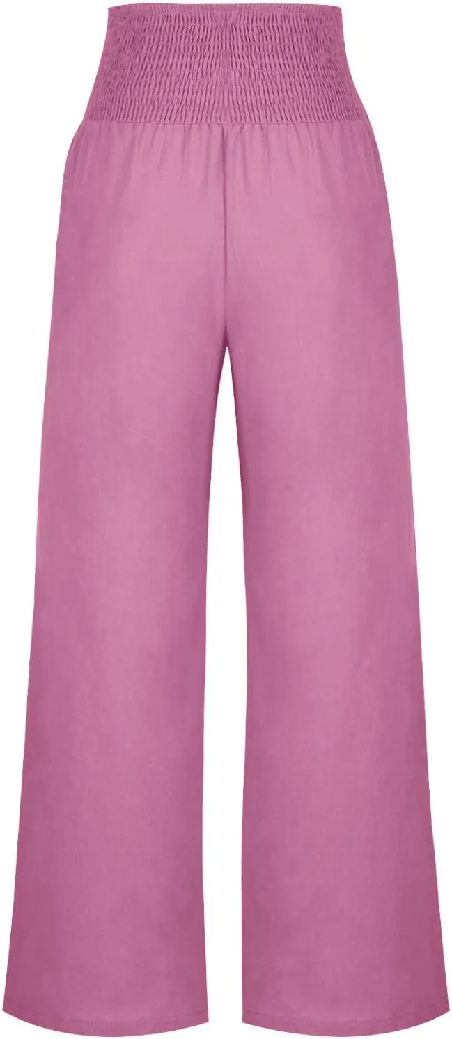 Women's Wide Leg Pants High Waisted Linen Pants Loose Fit Summer Pants Flowy Beach Pants Comfy Palazzo Pants Trousers