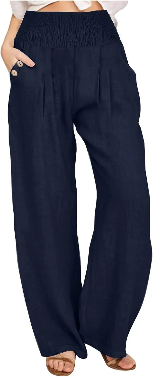 Women's Wide Leg Pants High Waisted Linen Pants Loose Fit Summer Pants Flowy Beach Pants Comfy Palazzo Pants Trousers