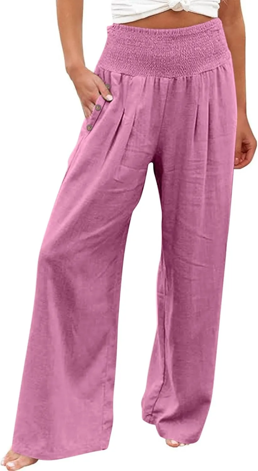 Women's Wide Leg Pants High Waisted Linen Pants Loose Fit Summer Pants Flowy Beach Pants Comfy Palazzo Pants Trousers
