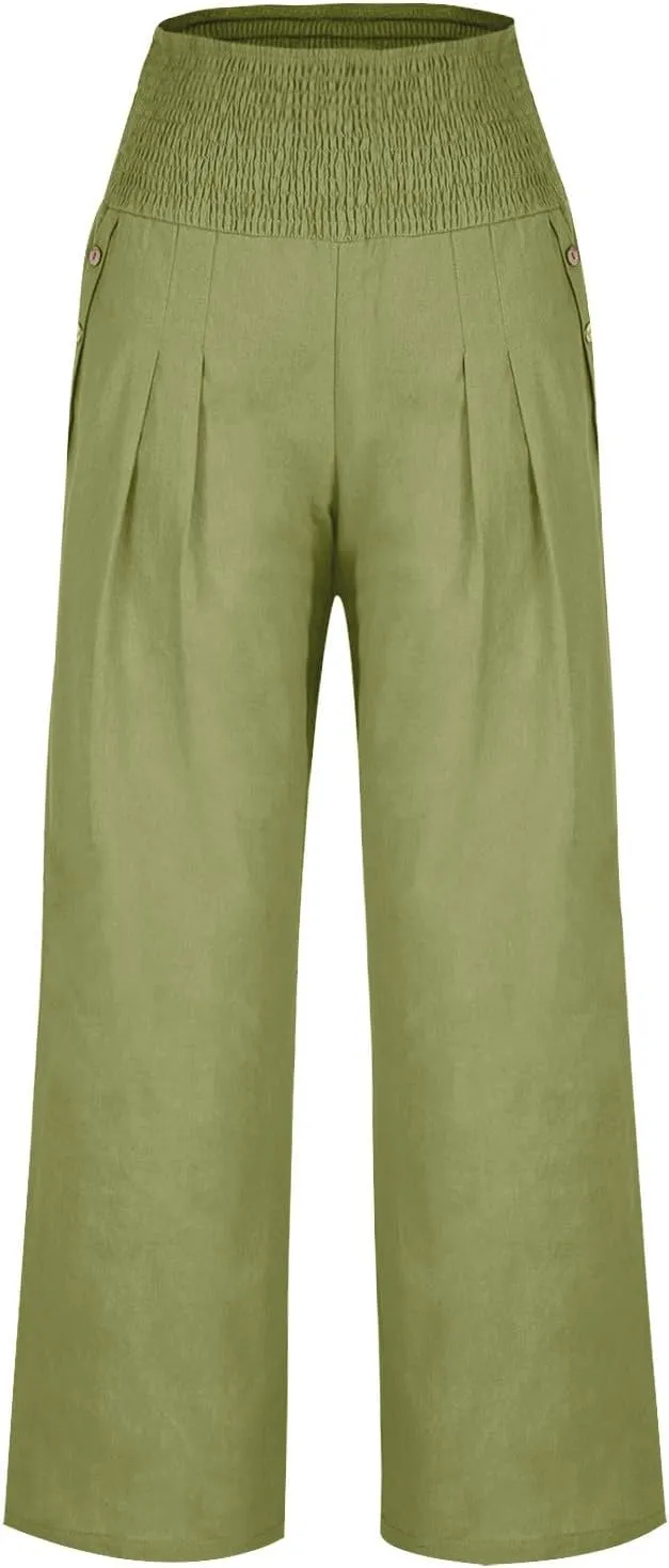 Women's Wide Leg Pants High Waisted Linen Pants Loose Fit Summer Pants Flowy Beach Pants Comfy Palazzo Pants Trousers