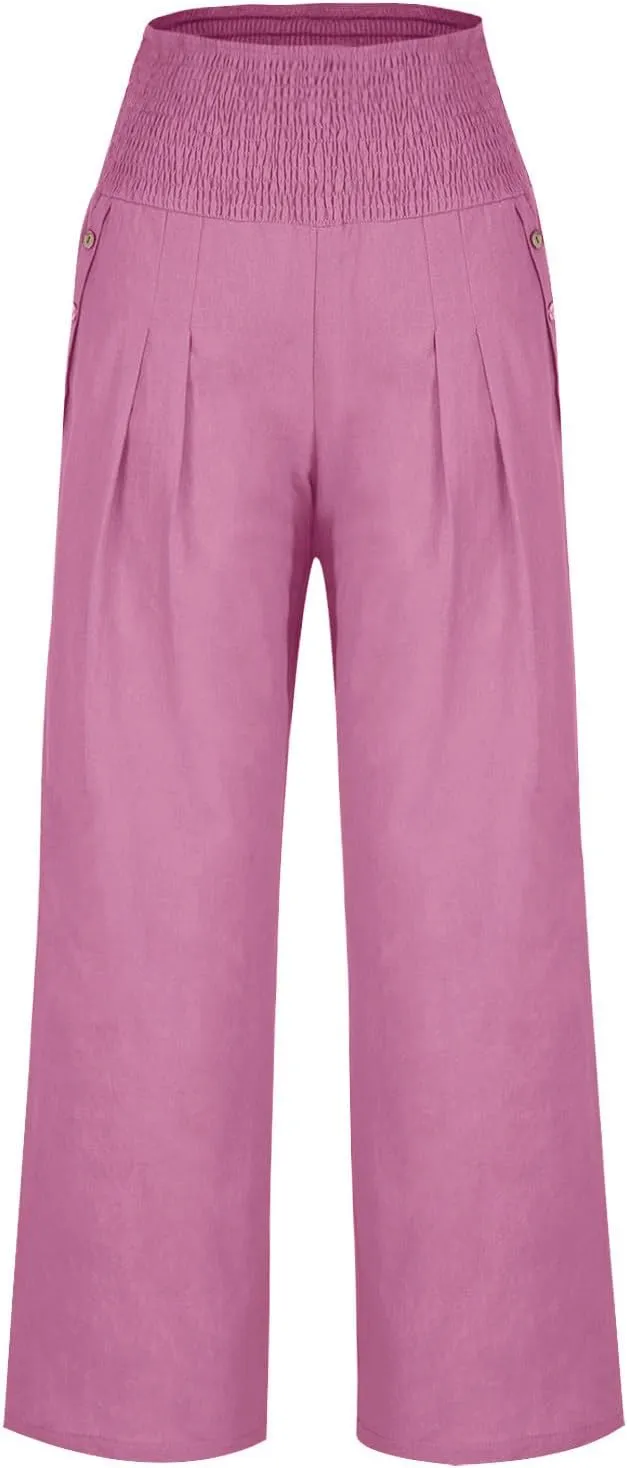 Women's Wide Leg Pants High Waisted Linen Pants Loose Fit Summer Pants Flowy Beach Pants Comfy Palazzo Pants Trousers