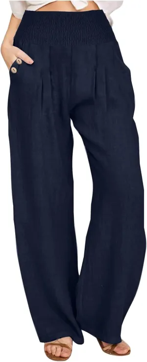 Women's Wide Leg Pants High Waisted Linen Pants Loose Fit Summer Pants Flowy Beach Pants Comfy Palazzo Pants Trousers