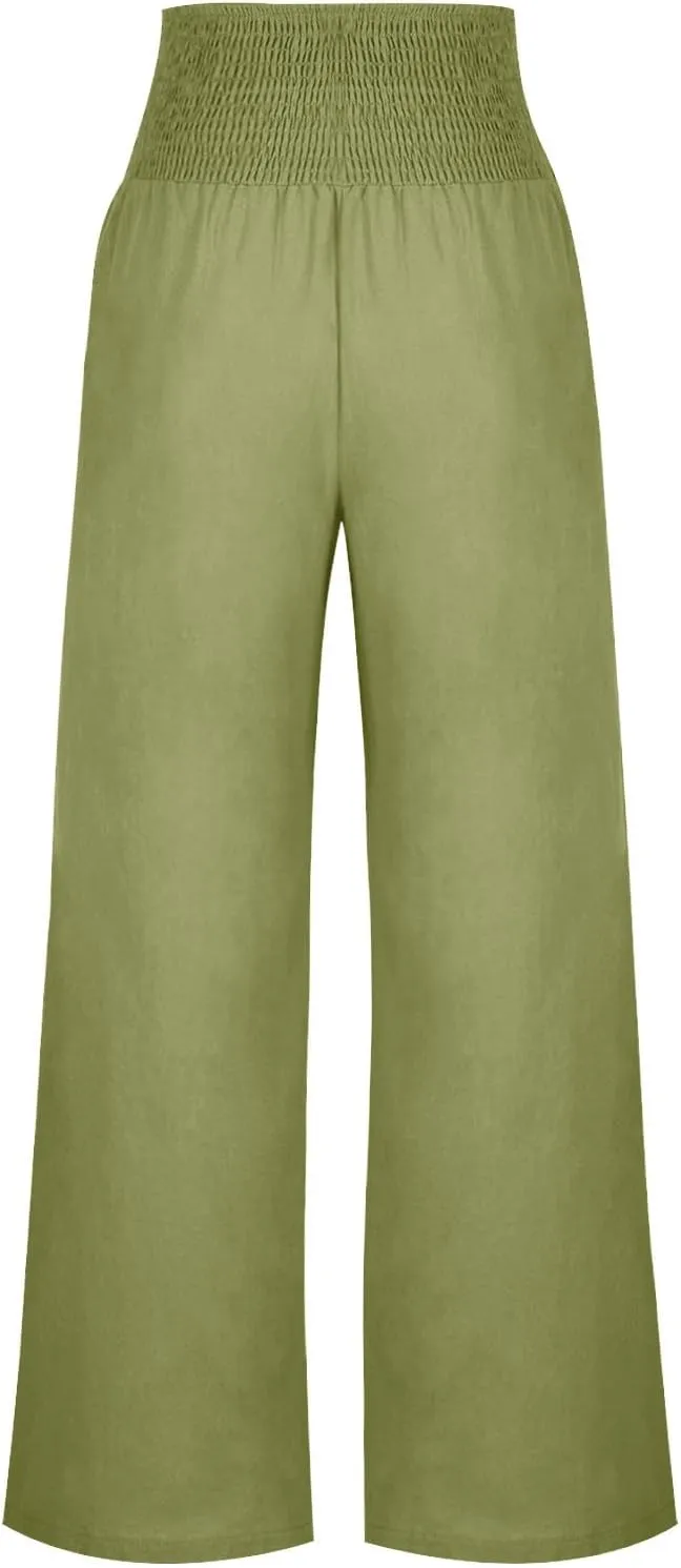 Women's Wide Leg Pants High Waisted Linen Pants Loose Fit Summer Pants Flowy Beach Pants Comfy Palazzo Pants Trousers