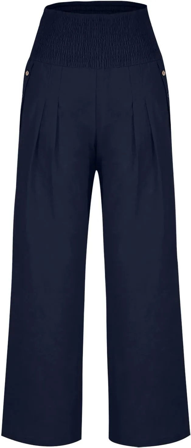 Women's Wide Leg Pants High Waisted Linen Pants Loose Fit Summer Pants Flowy Beach Pants Comfy Palazzo Pants Trousers