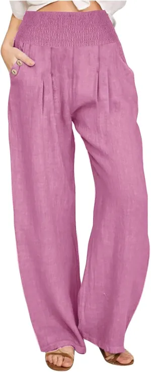 Women's Wide Leg Pants High Waisted Linen Pants Loose Fit Summer Pants Flowy Beach Pants Comfy Palazzo Pants Trousers