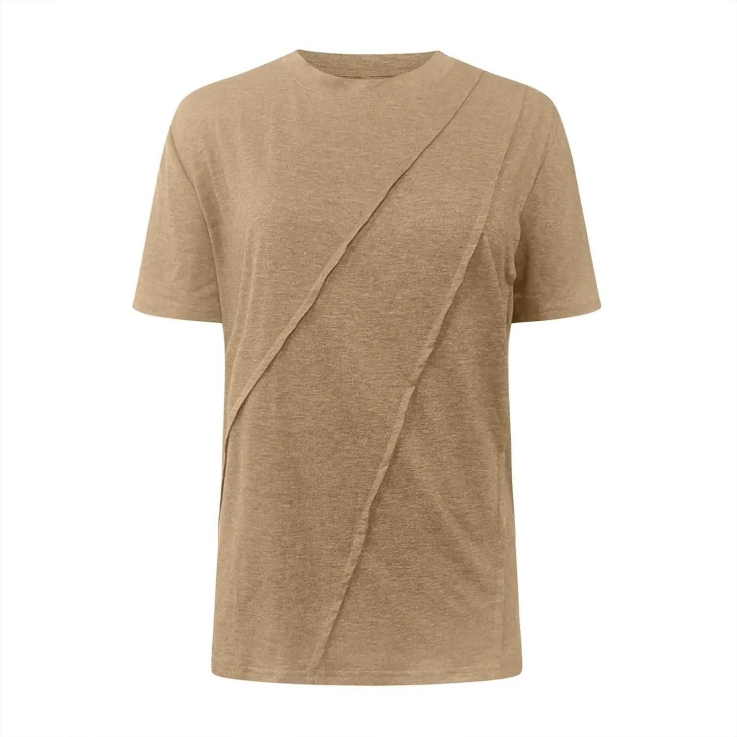 Womens Wrap Pleated Front T-Shirts Fashion Comfy Short Sleeve Tee Tops Casual Loose Fit Crewneck Solid Blouse Tunics