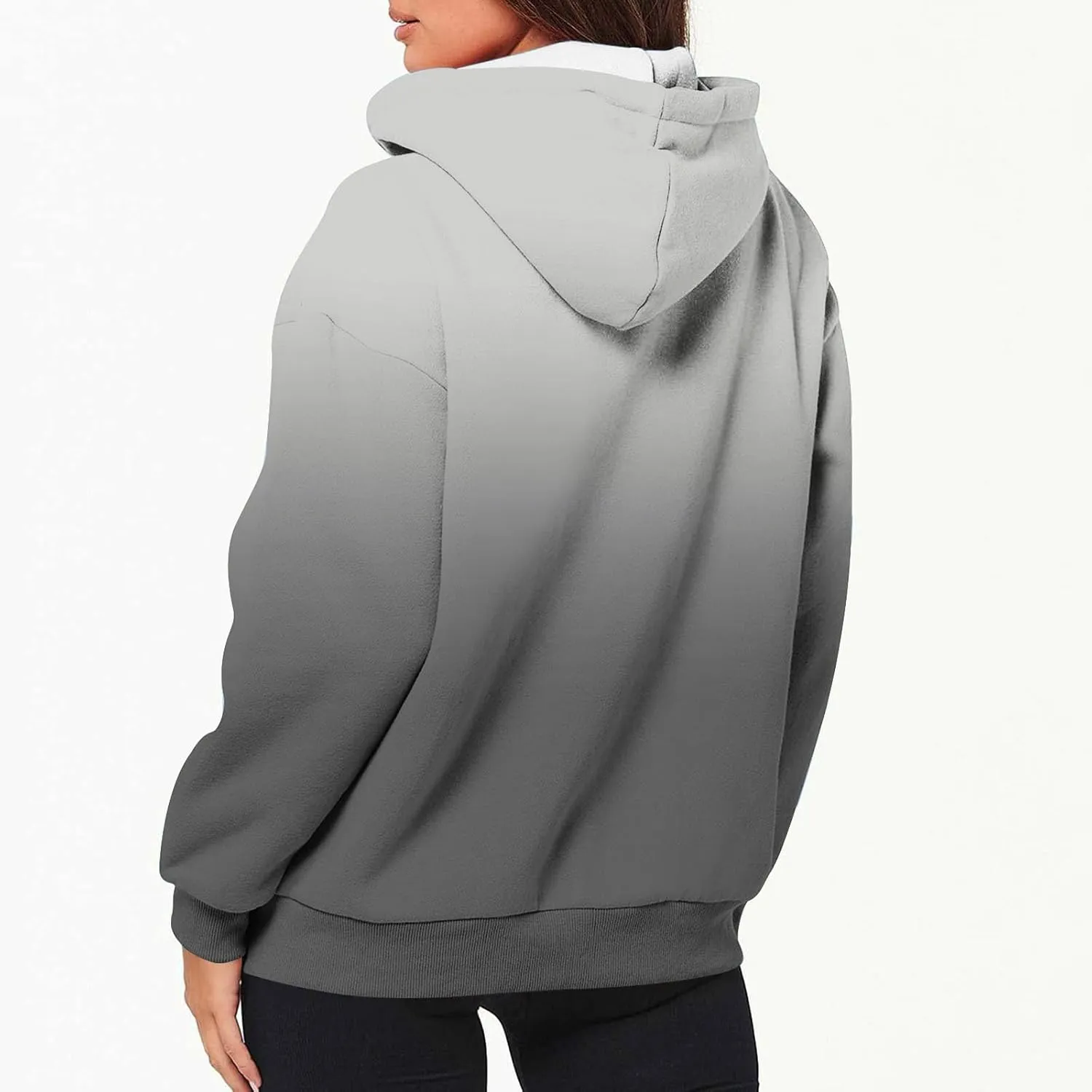 Womens Zip Up Hoodies Sherpa Lined Fleece Thermal Jacket Full Zip Long Sleeve Sweatshirts Gradient Color Shirts Coat