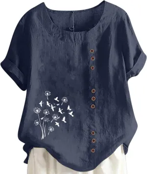 Workout Tops for Women Loose Fit Cotton Linen Crew Neck Half Sleeves Oversized T Shirt Solid Casual Loose Basic Top