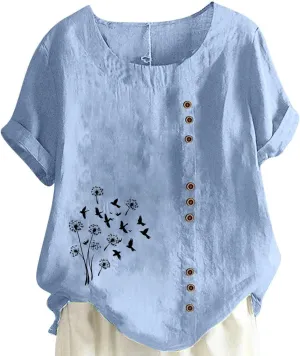 Workout Tops for Women Loose Fit Cotton Linen Crew Neck Half Sleeves Oversized T Shirt Solid Casual Loose Basic Top