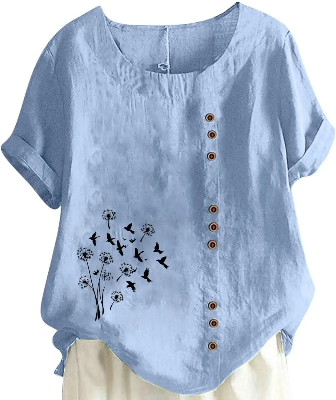 Workout Tops for Women Loose Fit Cotton Linen Crew Neck Half Sleeves Oversized T Shirt Solid Casual Loose Basic Top
