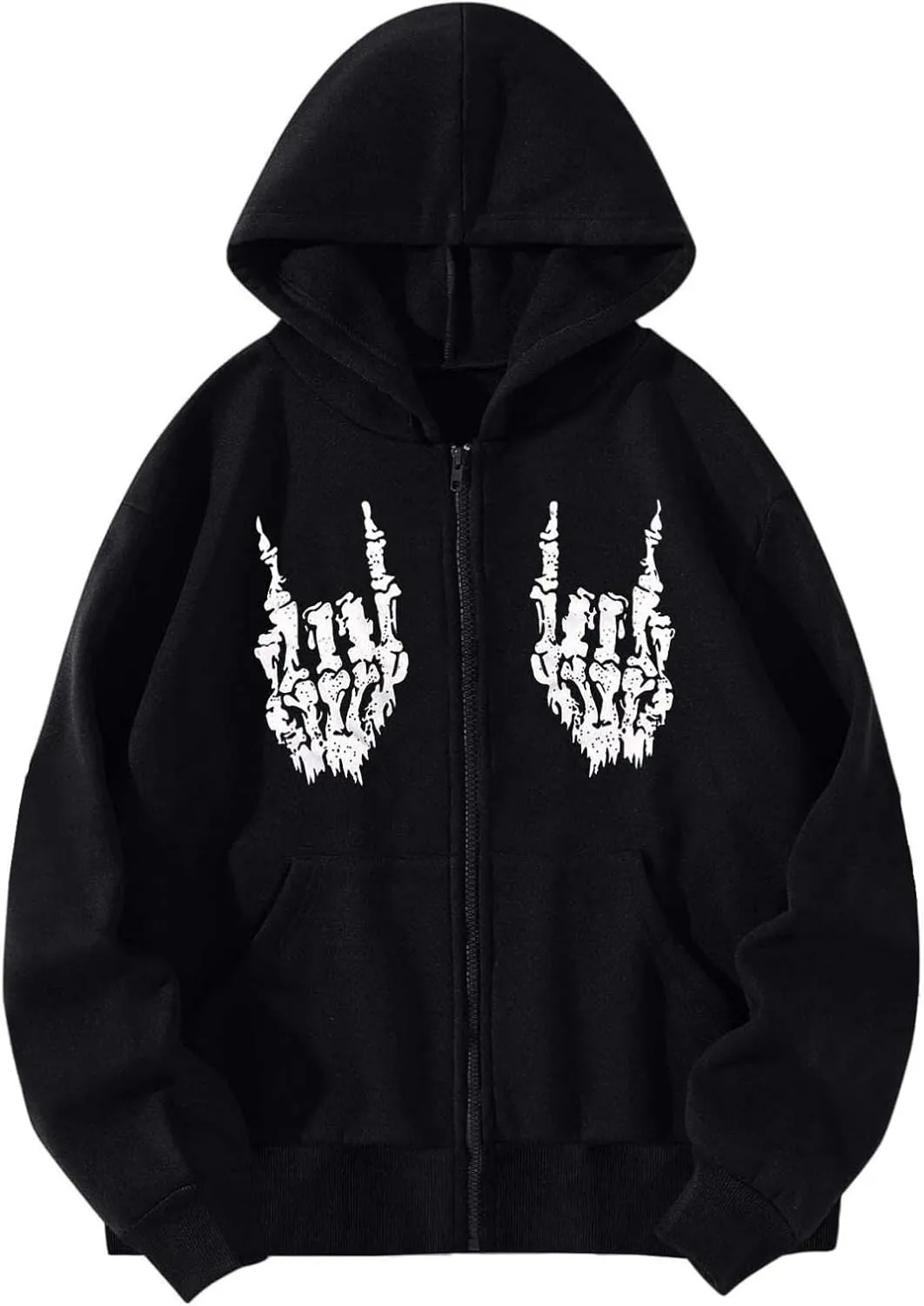 Y2K Hoodies for Women Full Zip Up Print Graphic Oversized Pockets Hooded Jacket 90s Long Sleeve Sweatshirt Halloween Fall