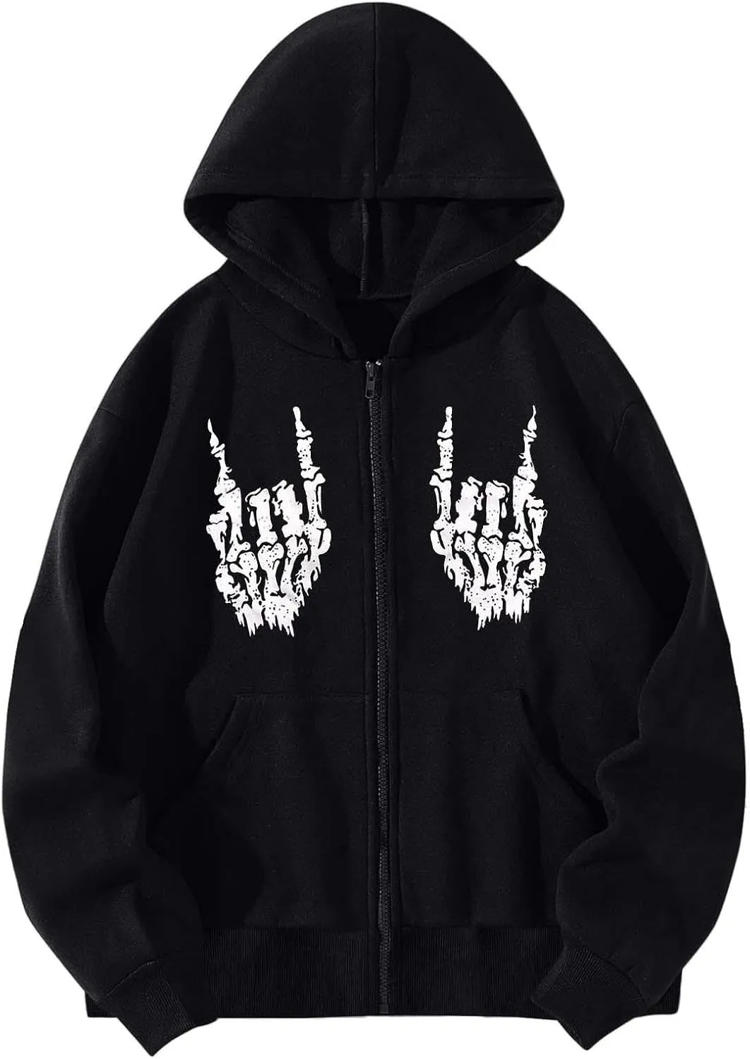 Y2K Hoodies for Women Full Zip Up Print Graphic Oversized Pockets Hooded Jacket 90s Long Sleeve Sweatshirt Halloween Fall