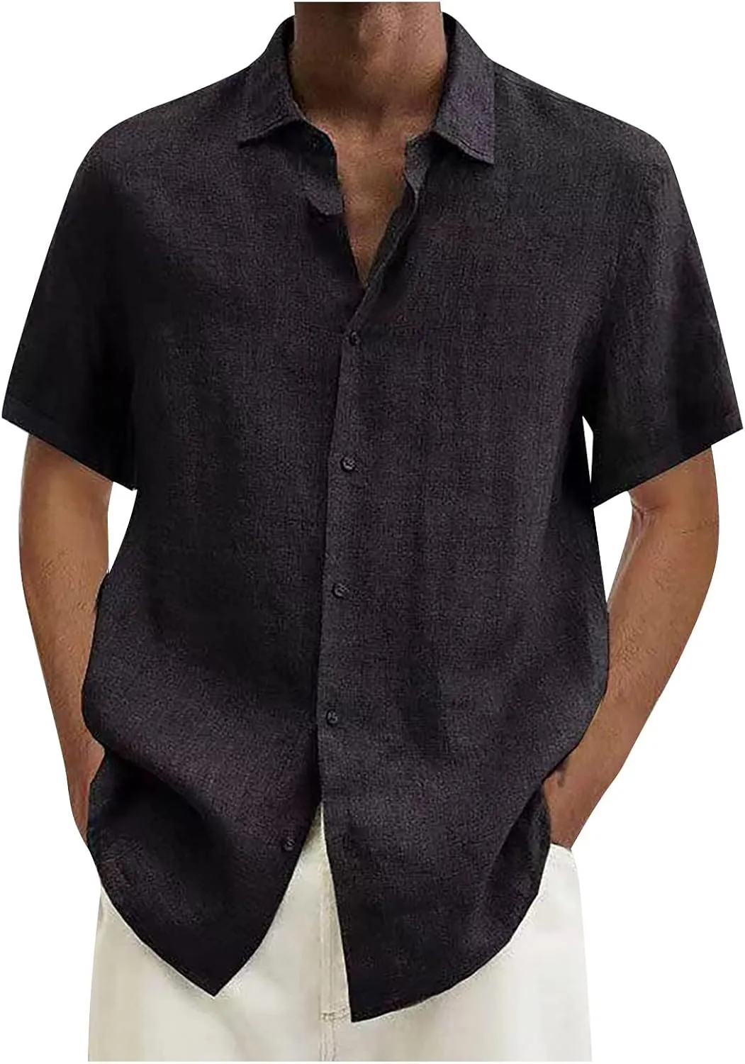 Ymosrh Mens Shirts Spring Summer Men's Casual Cotton Linen Solid Color Short Sleeve Shirts Loose XL T Shirts