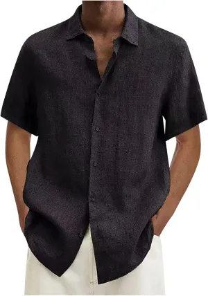 Ymosrh Mens Shirts Spring Summer Men's Casual Cotton Linen Solid Color Short Sleeve Shirts Loose XL T Shirts