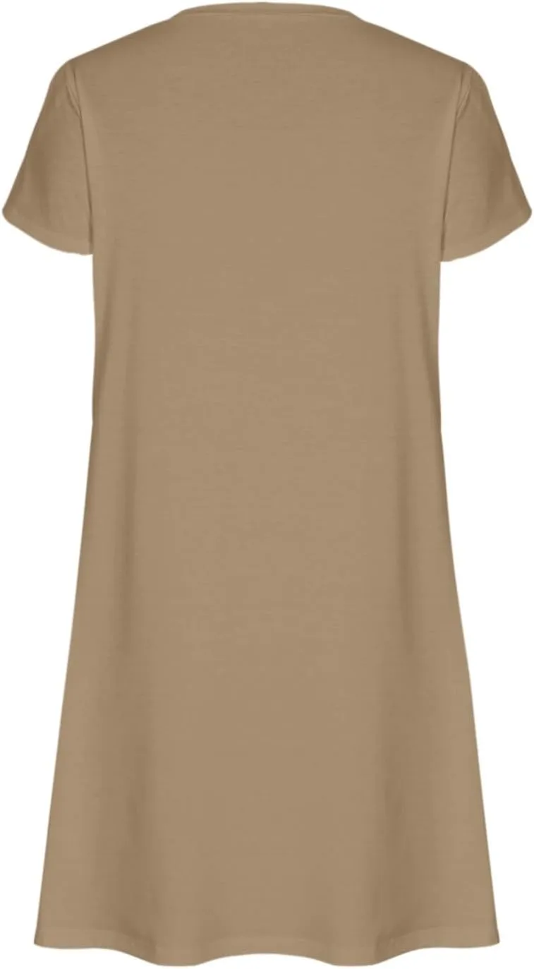 YRAETENM Summer Dresses for Women 2025 Casual Mini Short Sleeve A-Line Dress Flowy Swing Vocation Beach Sundress with Pockets