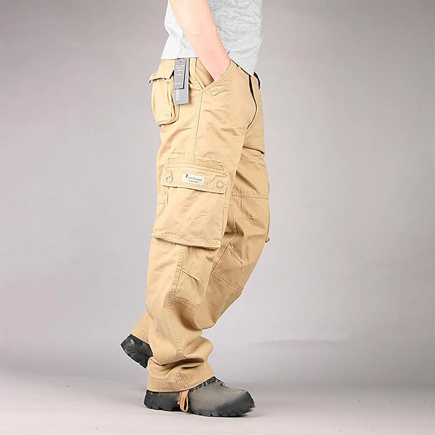Zeiyignr Men's Hiking Tactical Pants, Outdoor Ripstop Cargo Pants, Multi-Pocket Work Pants, Lightweight Baggy Casual Pants