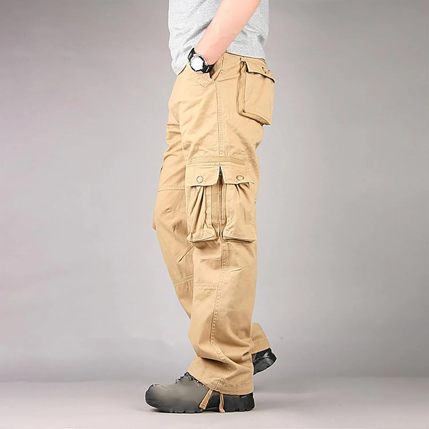 Zeiyignr Men's Hiking Tactical Pants, Outdoor Ripstop Cargo Pants, Multi-Pocket Work Pants, Lightweight Baggy Casual Pants